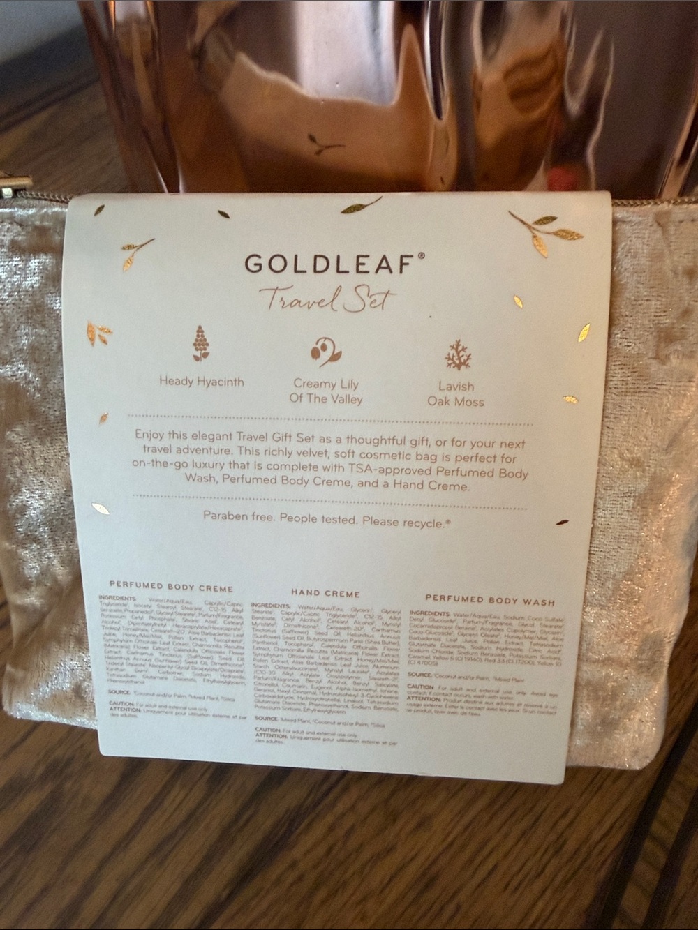 Thymes Gold Leaf Velvet Travel Pouch with Travel Set - Picture 4 of 5